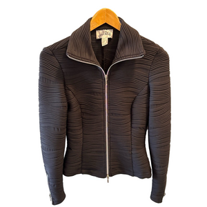 JOSEPH RIBKOFF Ribbed Moto Zip Up Jacket Slim Fit Size 4 Black Zipper Cuff